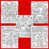 Merry Christmas coloring pages for kids pdf printable, Santa's workshop coloring page, Elf coloring page, snow globe coloring page, North Pole coloring page, snowman coloring page, polar bear coloring page