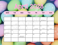 Monday start April 2028 calendar with holidays cute