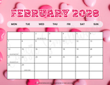 printable 2028 calendar February Monday start cute colorfult