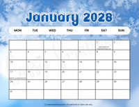 January 2028 calendar printable pdf with holidays, cute 2028 wall calendar printable with holidays
