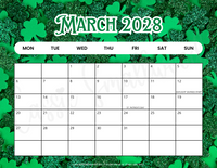 Printable March 2028 calendar pdf, cute 2028 printable wall calendar school