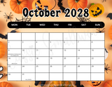 Monday start landscape 2028 calendar printable October