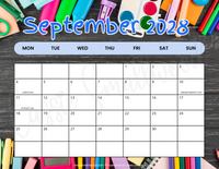 Monday start September 2028 calendar with holidays printable pdf, school calendar 2028 monthly cute