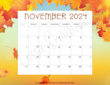 cute November 2024 monthly wall calendar printable pdf