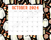 cute printable October 2024 monthly wall calendar to print out