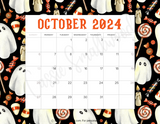 cute printable October 2024 monthly wall calendar to print out