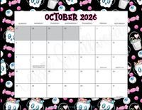 cute October 2026 calendar with holidays printable pdf, 2026 monthly wall calendar landscape printable