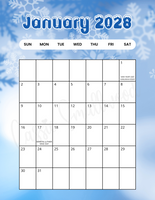 vertical January 2028 calendar with holidays printable pdf