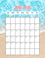 Vertical June 2028 calendar with holidays printable pdf summer