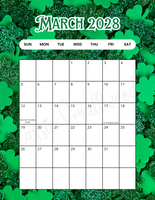 vertical March 2028 wall calendar with holidays printable pdf cute