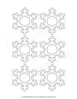 Pattern of six snowflakes on a white background