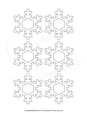 Pattern of six snowflakes on a white background