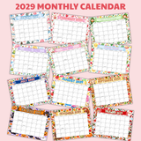cute printable 2029 monthly calendar pdf, 2029 monthly wall calendar colorful, classroom calendar 2029 printable, downloadable 2029 calendar with holidays