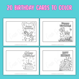printable birthday cards to color for kids pdf, unicorn birthday card printable, butterfly birthday card printable, birthday cake card printable, shooting star birthday card printable coloring pages