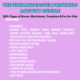 printable Easter activity bundle for kids pdf, Easter banners, Easter bunny templates, Easter egg templates, Easter pin the tail game, printable Easter bunny letter, Easter word search, Easter I spy, Easter bookmarks, Easter bingo game, Easter scavenger hunt, Easter coloring pages, Easter cards to color, You've been egged door hangers, Easter gift tags