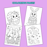 printable Easter coloring pages for kids pdf, Easter coloring sheets, bunny coloring pages, chick coloring pages, Easter egg coloring pages, Easter basket coloring pages