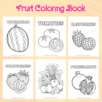 Printable fruits coloring book, watermelon coloring page, tomatoes coloring page, raspberries coloring page, strawberries coloring page, realistic fruit coloring page, pomegranate coloring page