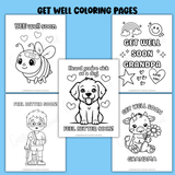 Printable get well coloring pages for kids pdf, printable get well soon coloring sheets cute, feel better soon coloring pages for kids printable pdf, get well soon grandma coloring page, get well soon grandpa coloring page