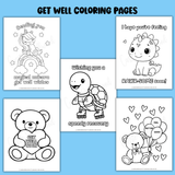 Printable get well soon coloring pages pdf, cute get well coloring sheets for kids, feel better soon coloring pages printable, speedy recovery coloring pages for kids hospital surgery