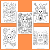 cute printable Halloween coloring book pdf, cute Halloween coloring pages for kids, easy Halloween coloring pages preschool, toddler Halloween coloring sheets, bat coloring page, ghost coloring page, frankenstein coloring page, Halloween candy coloring page, pumpkin coloring page