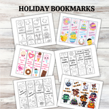 Printable holiday bookmarks pdf, Valentine's Day bookmarks printable pdf, St. Patrick's Day bookmarks printable pdf, Easter bookmarks printable pdf, Halloween bookmarks printable pdf, Thanksgiving coloring bookmarks printable pdf, Christmas bookmarks to color printable pdf