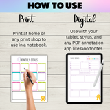 Printable life planner template pdf or digital Goodnotes life planner for goal setting, cleaning, meal planning, and budgeting