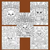 printable November coloring pages pdf, Hello November coloring page, Happy November coloring page, welcome November coloring page, fall turkey coloring page, fall owl coloring page, fall fox coloring page, Thanksgiving coloring page for kids, deer coloring page autumn