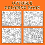 printable October coloring book pdf, cute October coloring pages for kids, fall coloring pages for kids, October coloring sheets, cute Halloween coloring pages