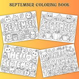 printable September coloring book for kids pdf, fall coloring sheets for kids, cute September coloring sheets, back to school coloring pages, autumn coloring pages