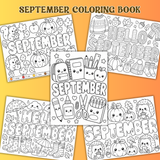 cute printable September coloring book pdf, September coloring pages for kids, fall coloring pages for kids, autumn coloring sheets for kids