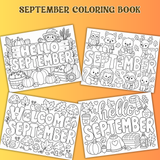 printable September coloring pages for kids pdf, cute September coloring sheets, children's fall coloring pages, autumn printable worksheets for kids