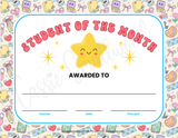 printable student of the month certificate cute pdf, blank student of the month award download