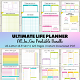 Printable planner pages with goal planner, budget planner, meal planner, and cleaning planner PDF