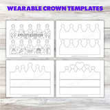 Printable Wearable crown templates pdf, children's crown outline, printable crown headband for kids, princess crown cutout, crown headband craft templates paper, queen crown template, king crown template, birthday crown template printable pdf