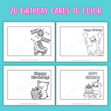 printable birthday coloring cards pdf, roller skate birthday card printable, llama birthday card printable, pig birthday card printable, panda and birthday cake happy birthday card to color for kids, birthday coloring pages