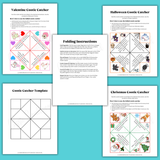 printable paper fortune tellers templates pdf, printable cootie catchers for kids, cute cootie catchers, Valentine's Day cootie catcher, Halloween cootie catcher, Christmas cootie catcher, blank paper fortune teller template