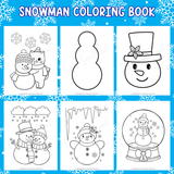 Printable snowman coloring pictures for kids including cute snowman face coloring page, snowman outline template, and snowman snow globe coloring sheet