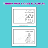 printable thank you card coloring sheets for kids pdf, Barbie birthday party thank you cards to color