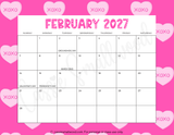 2026-2027 school year calendar printable pdf, classroom monthly wall calendar for teachers printable template, Printable February 2027 calendar
