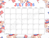 cute July 2026 calendar printable pdf, monthly school year calendar for teachers printable pdf 2026 2027 academic wall calendar