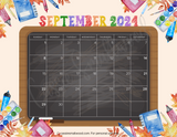 cute back to school September 2024 monthly calendar printable pdf