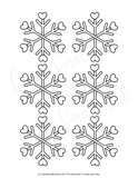 Black and white snowflake patterns on a white background