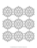 Black snowflake outlines on a white background