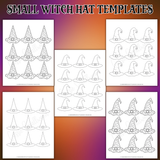 Small witch hat templates printable pdf, little witch hat outlines downloadable, mini witch hat cutouts for Halloween crafts, tiny witch hat outline templates