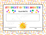 printable student of the month award certificate pdf, cute student of the month certificate blank template download