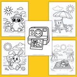 cute summer coloring book for kids printable pdf, summer coloring pages easy, penguin coloring page, beach chair coloring page, bunny coloring page, ice cream coloring page, beach scene coloring page, camera coloring page