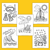 printable summer coloring sheets for kids, sailboat coloring page, snorkeling coloring page, beach chair coloring page, ocean floor coloring page, roller skate coloring page