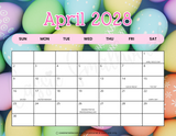 April 2028 calendar with holidays printable pdf, fun colorful 2028 monthly wall calendar to print