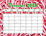 Aesthetic December 2028 calendar printable pdf, 2028 monthly calendar with holidays printable colorful horizontal landscape orientation