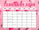 Printable February 2028 calendar with holidays, cute 2028 monthly calendar landscape colorful